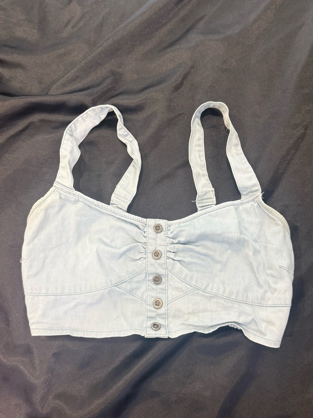 Light Blue Denim Button-Front Crop Tank Top